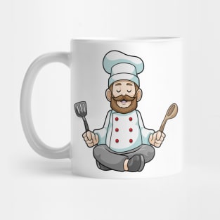 Chef with Cooking apron & Wooden spoon at Yoga Mug